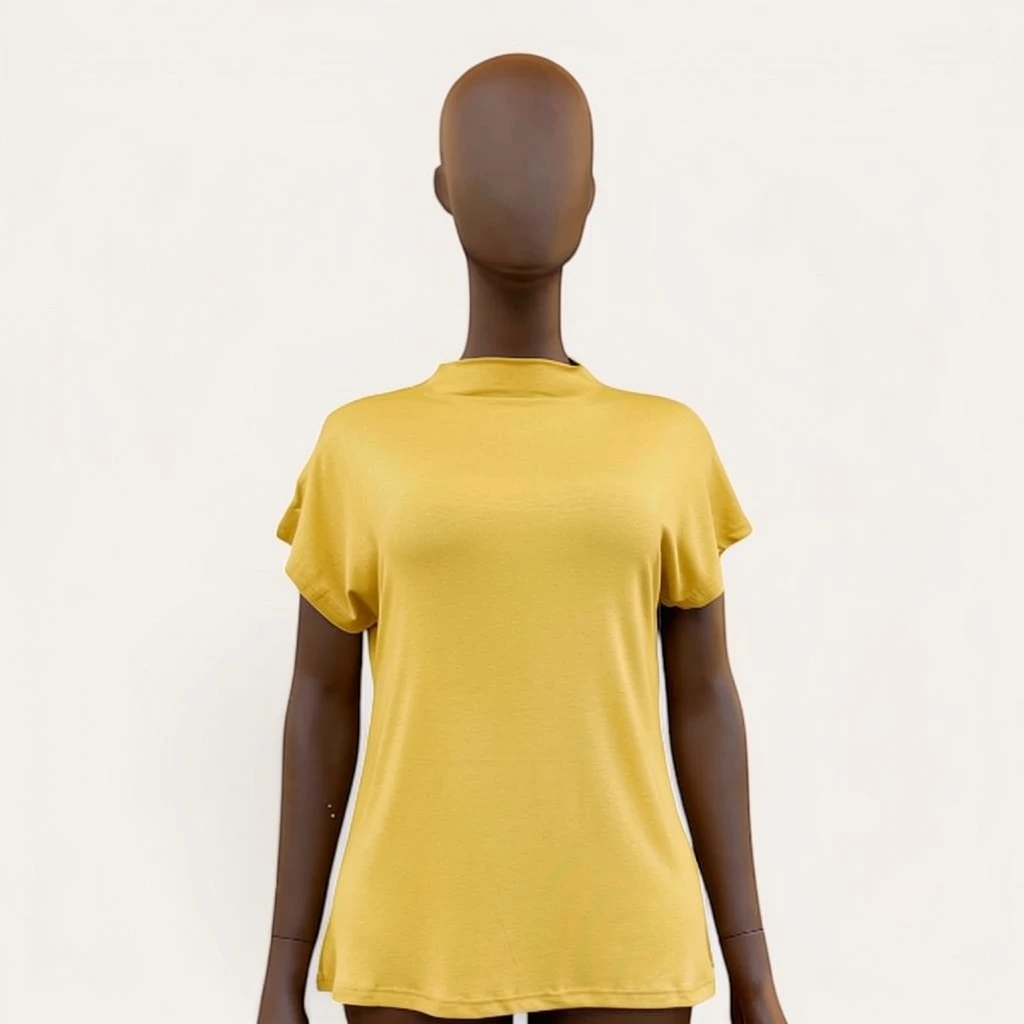 Cotton High Neck Short-Sleeve Top