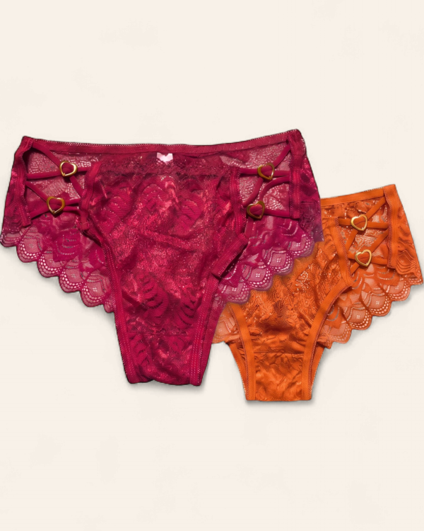 Heart Lace Red & Orange Panties