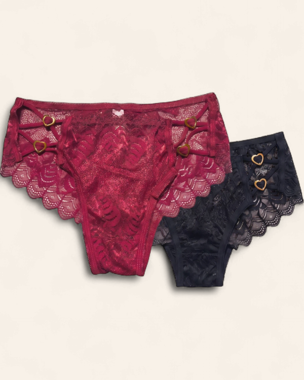 Heart Lace Red& Black Panties