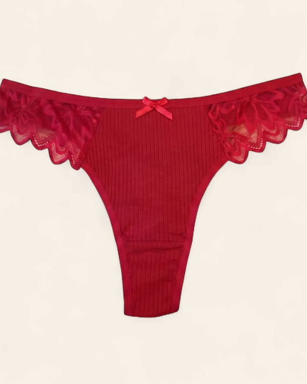 Ribbed Cotton Lace-Trim Panty