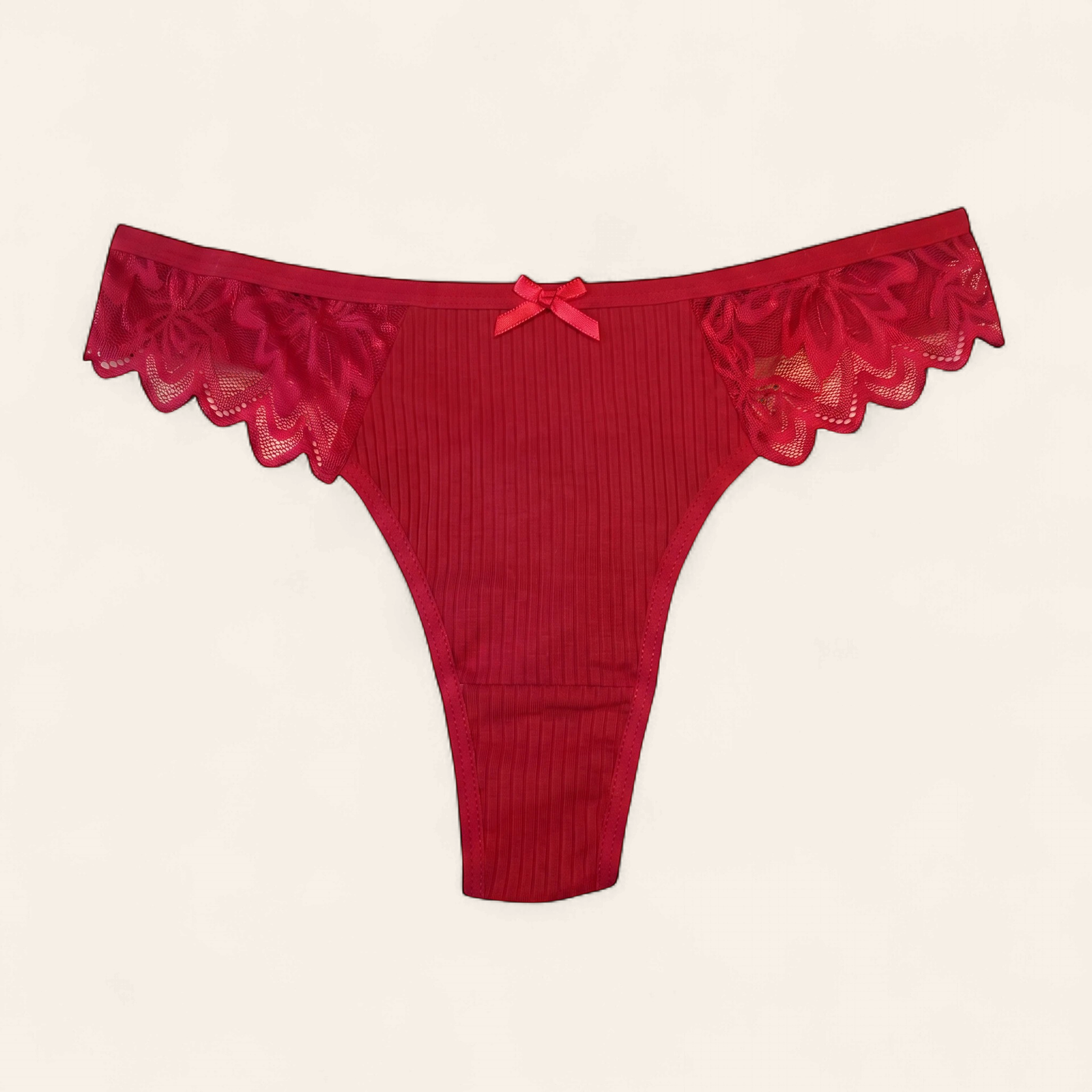Ribbed Cotton Lace-Trim Panty