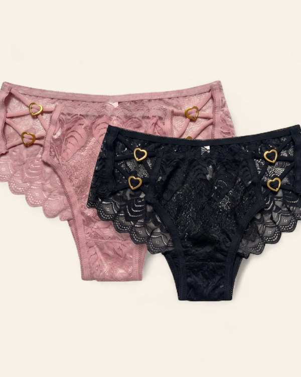 Heart Lace Black & LightPink Panties