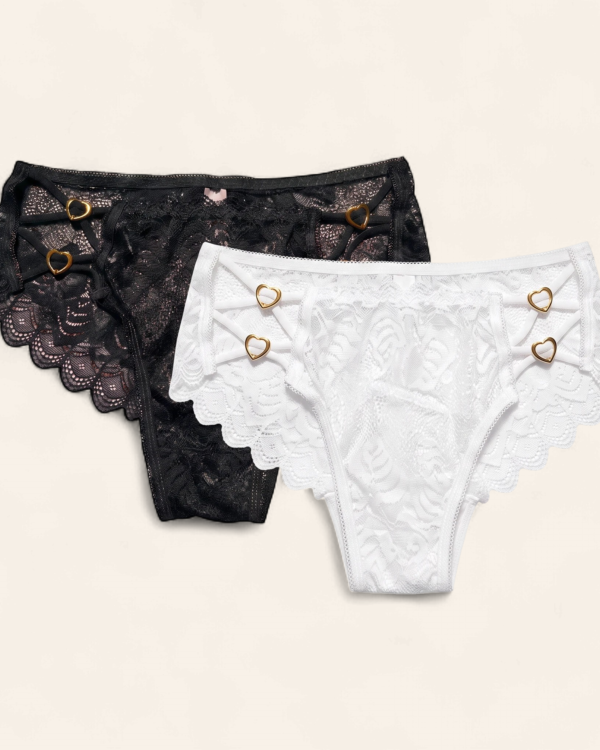 Heart Lace Black & White Panties
