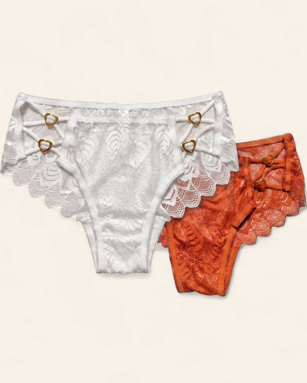 Heart Lace Orange & White Panties
