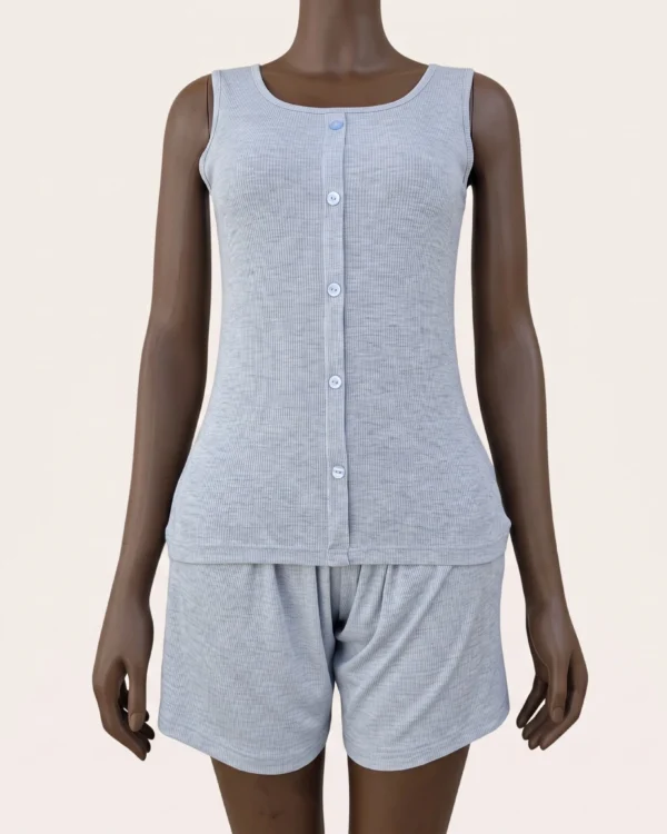 Ribbed Button-Front Top & Shorts Set